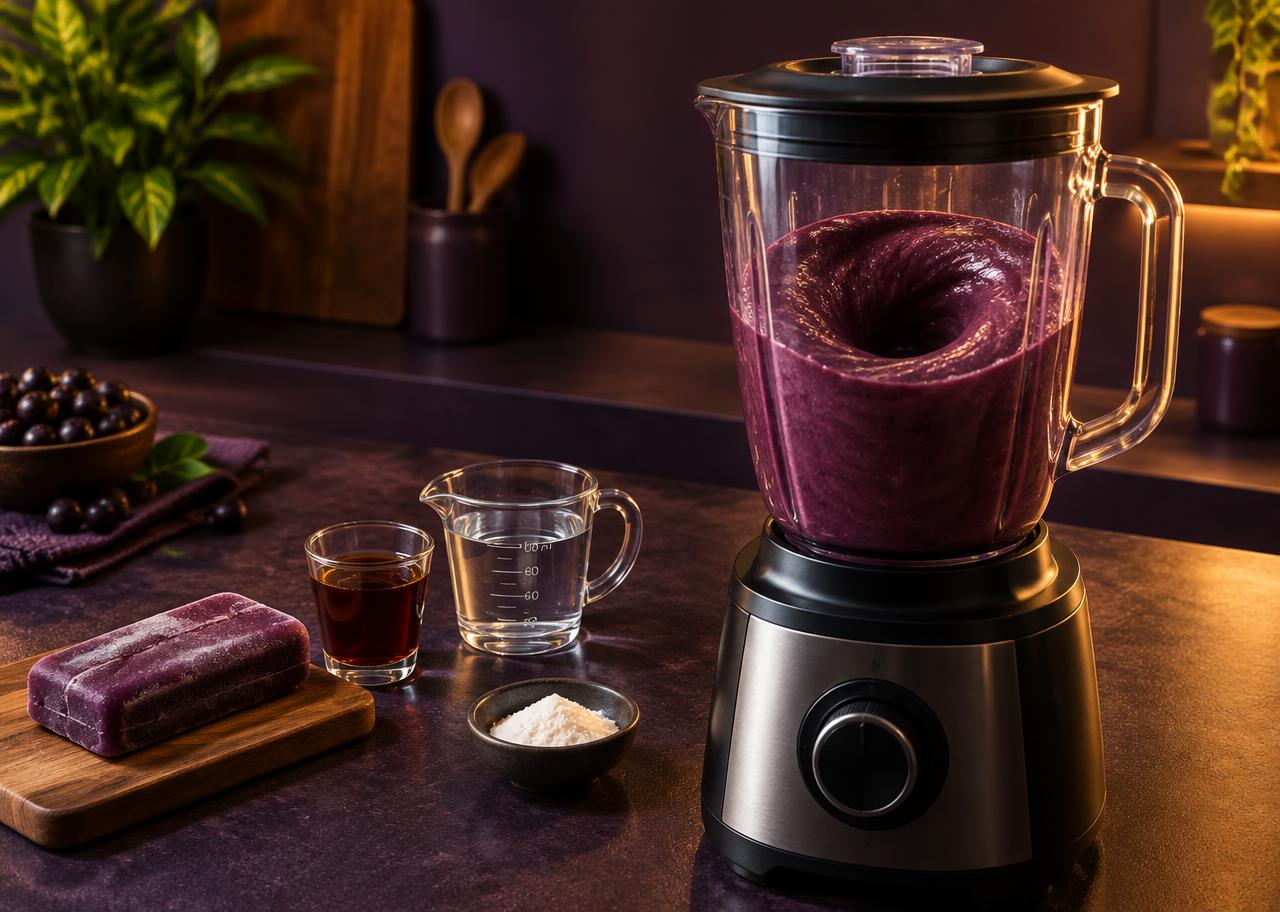 Açaí sendo batido no liquidificador
